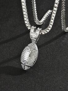 1 件橄榄球形水钻装饰项链，适合运动、嘻哈、夜总会和酒吧、音乐表演、名人风格，有多种尺寸可供选择 - 銀色 - 查看 1