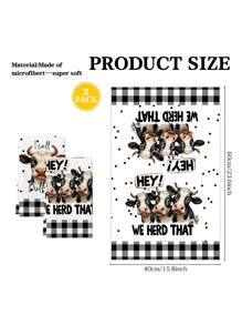 2pcs Cow Farm Kitchen Towel Set - Ultra-Soft Microfiber, Absorbent & Decorative Dish Cloths For Cooking, Baking, Housewarming Gifts - Machine Washable - White - View 2
