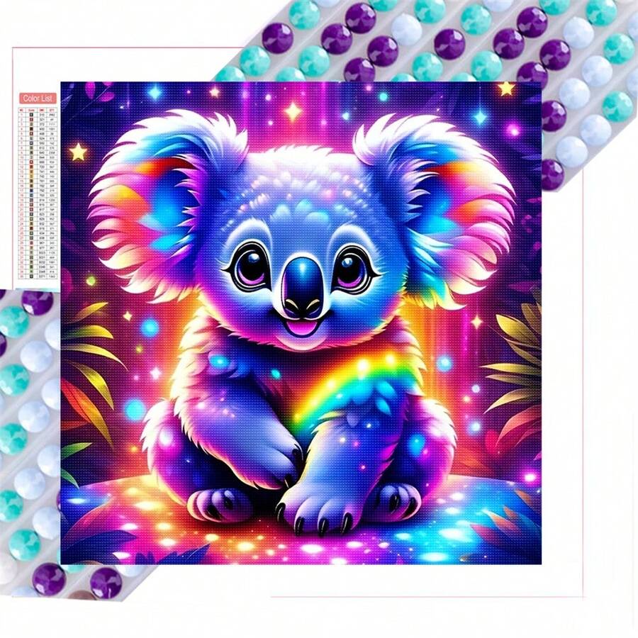 Bộ tranh đính đá Koala 5D nhiều màu 20x20cm DIY kim cương tròn toàn bộ khoan Acrylic thêu chữ thập chủ đề động vật nghệ thuật thủ công trang trí tường có khung - Quà tặng sáng tạo theo số