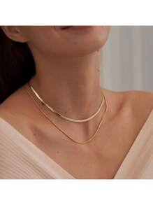 1pc Snake Chain Necklace, Herringbone Necklace, Gold Tone Choker Necklace, Gift For Women & Girls
