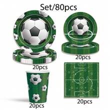 Soccer Themed Disposable Tableware Set For 20 Guests, GOAL! Print Paper Plates Cups Napkins, Green Football Field Pattern Party Supplies For Boys Birthday Sports Game Celebration - Multicolor - View 11