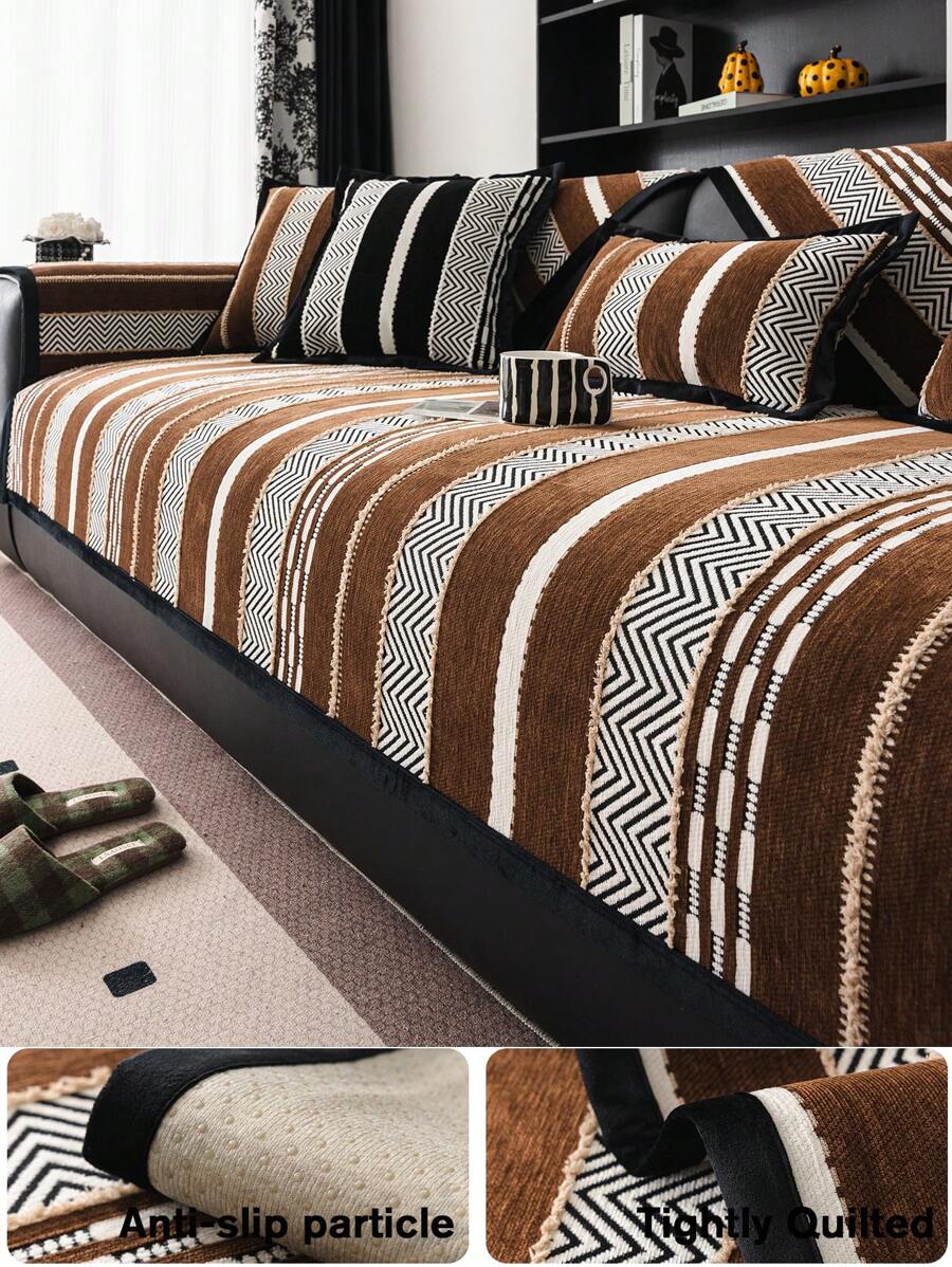 1pc Chenille Sofa Cushion , Pet-Friendly Sofa Slipcover, Pillow Case, Sofa Cushion Protective Cover, Suitable For Bedroom, Office, Living Room, Home Decor - Brown - View 1
