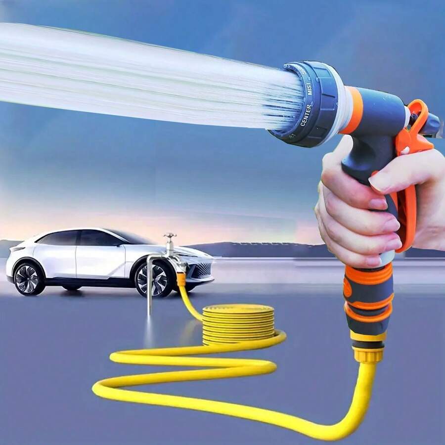 1 pieza Pistola de agua de alta presión, adecuada para jardín y lavado de autos, boquilla duradera de 8 funciones, presión de agua ajustable, herramienta de lavado de autos de mano resistente con 8 funciones - Multicolor - Ver 1