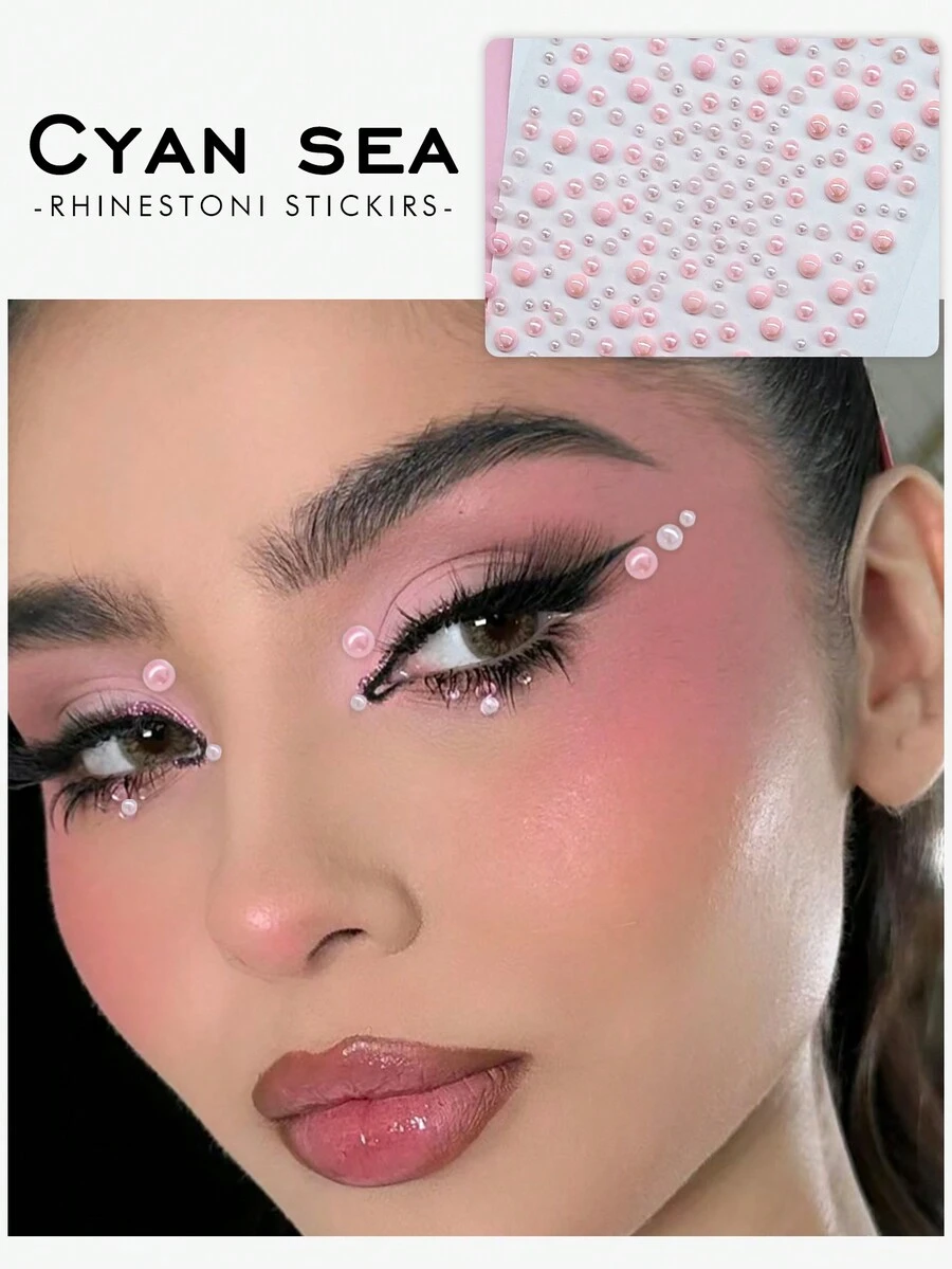 1pc Faux Crystal Rhinestone Face Decal Sticker White Pearl Makeup Cosmetic Stage Performance Y2K Concert Music Festival Jewel Eye Decoration Creative Accessory - Multicolor - View 1