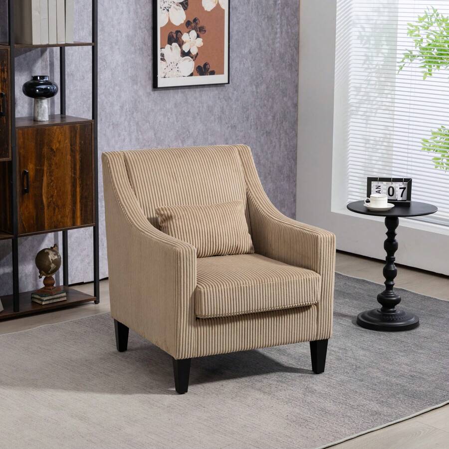 Home Living Room Accent Chair, Modern Upholstered Armchair With Scooped Arms For Bedroom,Apartment,Studio,Office,Waiting Room - 駝色 - 查看 1