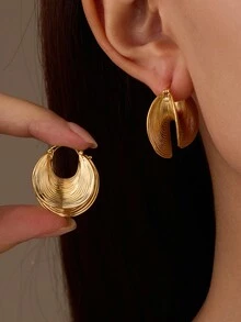 1 Cặp bông tai sọc cong hình quạt bằng đồng đa năng thời trang dành cho nữ, thích hợp để đeo hàng ngày, đám cưới và sự kiện trang trọng - Vàng - Xem 6