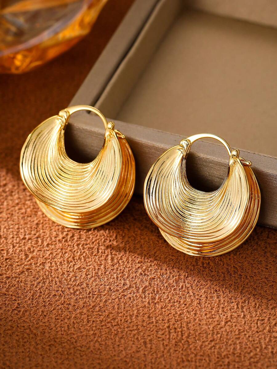 1 Cặp bông tai sọc cong hình quạt bằng đồng đa năng thời trang dành cho nữ, thích hợp để đeo hàng ngày, đám cưới và sự kiện trang trọng - Vàng - Xem 1