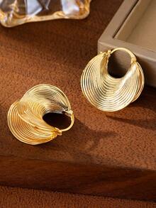 1 Cặp bông tai sọc cong hình quạt bằng đồng đa năng thời trang dành cho nữ, thích hợp để đeo hàng ngày, đám cưới và sự kiện trang trọng - Vàng - Xem 3