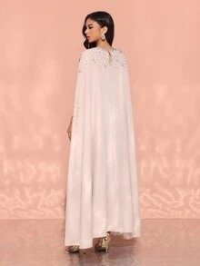 Women's Elegant Modest Beaded & Rhinestone Embellished Arabic Style Dress, Abaya