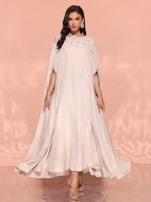 Women's Elegant Modest Beaded & Rhinestone Embellished Arabic Style Dress, Abaya