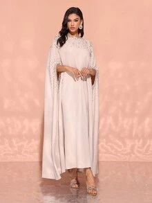 Women's Elegant Modest Beaded & Rhinestone Embellished Arabic Style Dress, Abaya