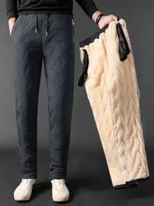 男士加大羊毛加厚裤，户外防风厚重保暖冬季长裤加大码 - 黑色 - 查看 1