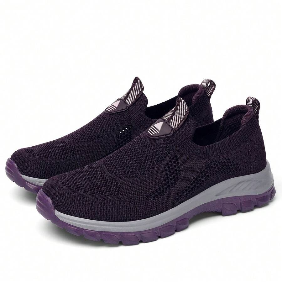 中老年女士户外运动鞋透气轻便防滑软底健身步行鞋 - 中紫紅色 - 查看 1