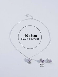 1 bộ trang sức thiết kế tối giản hình tròn đính đá Zirconia màu hồng 925 bạc bao gồm hoa tai, dây chuyền mặt dây chuyền, thích hợp làm quà tặng ngày lễ, tiệc tùng, dịp thời trang - Màu tím - Xem 9
