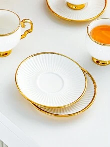 1 Set, 6 Cups And 6 Saucers, Turkish Coffee Cups And Water Glasses, English Afternoon Tea Set, With Handles, Heat-Resistant, Golden Luxury, Suitable For Restaurants, Homes And Offices, A Great Gift Choice For Family, Friends And Loved Ones