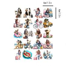 20pcs Colorful Paper 4cm Travel Holiday Girls Self-Adhesive Scrapbooking Stickers Back To School