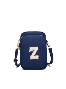 Navy Blue Casual Fashionable Towel Fabric Crossbody Bag, Embroidered With White Letters A-Z, Mini Bag With Phone Pocket And Coin Purse, Women's Crossbody Phone Bag, Shoulder Bag, Coin Purse, Wallet, Handbag, Suitable For Women, Girls, Travel, Back To School, Gifts, Large Capacity, Best Gift For Family - Navy Blue - View 23