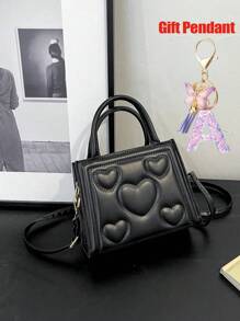 1pc Vintage Heart Quilted Handbag, Casual Shoulder Crossbody Bag For Daily Use + 1pc Purple Gift Pendant - B - View 17