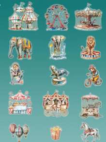 15pcs/Pack Vintage Multi-Size Waterproof Stickers, Cute Animal & Circus Theme For Diary, Journal, DIY, Decoration Back To School - Multicolor - View 12