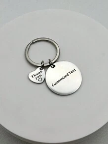 1pc Personalized Round Label Custom Text Stainless Steel Sunflower Keychain, Thanksgiving Gift For Family, Friends, And Best Friends Pendant - Multicolor - View 4