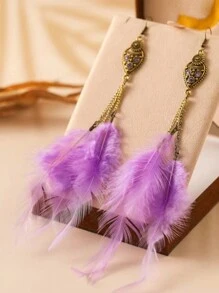 1 par de aretes de plumas naturales largas y exageradas estilo vintage para mujeres - exótico - Ver 20
