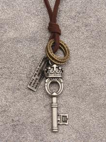 時尚流行男士標語細節矩形和鑰匙吊飾項鍊合金，適合珠寶禮物和時尚外觀 - 銅色 - 查看 15