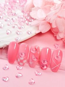 100颗粉色透明心形美甲装饰品，3D迷你心形水晶水钻装饰，DIY美甲用品 - 淺粉色 - 查看 4