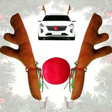 汽车驯鹿鹿角和鼻子，汽车圣诞装饰品，节日配件装饰 3 件 - 均碼 - 查看 1