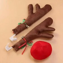 汽车驯鹿鹿角和鼻子，汽车圣诞装饰品，节日配件装饰 3 件 - 均碼 - 查看 2