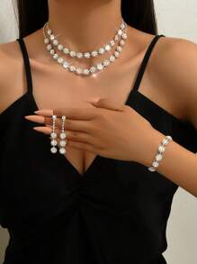 Rhinestone Decor Necklace & Drop Earrings & Bracelet