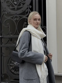 1pc Solid Deep Gray Casual Elegant Street-Style Light Business Scarf For Women, Suitable For Fall/Winter Daily Wear, Warm Shawl Accessories Women - Dark Grey - View 7