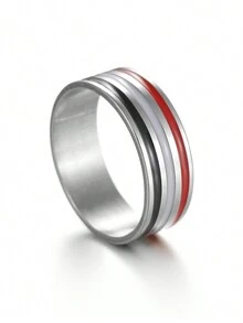 1 件彩虹元素钛钢戒指，时尚男女情侣戒指，适合送礼和日常佩戴 - 彩色 - 查看 4