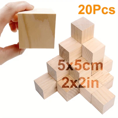 20 件/10 件/5 件/1 件 2 英寸优质木制立方体 - 多功能工艺积木，适用于 DIY 项目、木制工艺和创意制作 - 非常适合艺术和业余爱好者