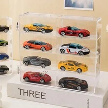 1 pieza Vitrina de acrílico cristal transparente a escala 1/64 con 8 compartimentos, caja de almacenamiento con estante protector para exhibir autos de juguete en miniatura y figuras, a prueba de polvo, ahorro de espacio, fácil montaje - Multicolor - Ver 8
