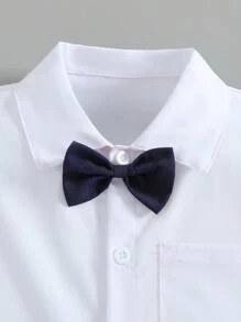 青少年男孩经典长袖正装衬衫，带领和领结，适合派对、婚礼、节日礼物 - 白色 - 查看 4