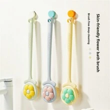 1pc 花朵沐浴刷 擦背 沐浴用品 背部磨砂 沐浴刷 长柄不伤发 软毛身体搓泥干刷