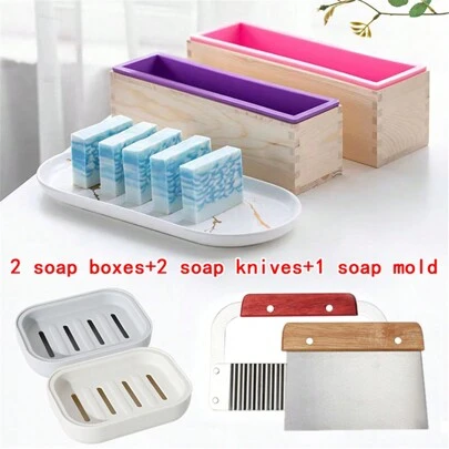 44oz Silicone Soap Making Kit, Includes Thick Silicone Molds, Wooden Box, Stainless Steel Wavy And Straight Cutting Tools, DIY Soap Storage Box, 1400ml Capacity, Suitable For Handmade Soap, Plaster, Candle Making And Other Crafts, Soft, Easy To Clean, Non-Stick, Heat Resistant