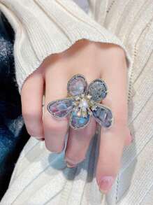 1枚夸张个性化向日葵造型戒指，镶嵌水钻，情人节、妈妈、母亲节礼物 - 香檳色 - 查看 4