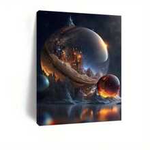 1PC With Frame Fantasy Planets And Space Theme Painting Decoration, Astronomy Enthusiasts Collection, Multi-Purpose Wall Hanging, Suitable For Office, Study, Studio, Dressing Room, Bar, Living Room, Classroom, Bedroom, Cafe, Music Venue