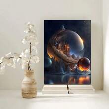 1PC With Frame Fantasy Planets And Space Theme Painting Decoration, Astronomy Enthusiasts Collection, Multi-Purpose Wall Hanging, Suitable For Office, Study, Studio, Dressing Room, Bar, Living Room, Classroom, Bedroom, Cafe, Music Venue