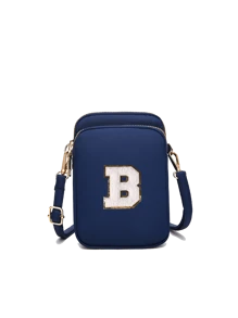Navy Blue Casual Fashionable Towel Fabric Crossbody Bag, Embroidered With White Letters A-Z, Mini Bag With Phone Pocket And Coin Purse, Women's Crossbody Phone Bag, Shoulder Bag, Coin Purse, Wallet, Handbag, Suitable For Women, Girls, Travel, Back To School, Gifts, Large Capacity, Best Gift For Family - Navy Blue - View 26