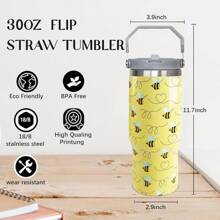 30 盎司蜜蜂玻璃杯，带手柄和吸管，大黄蜂隔热防漏旅行咖啡杯，可重复使用的不锈钢玻璃杯，适合蜜蜂爱好者，适合女性、男性的蜜蜂礼物，9.4 英寸 * 3.5 英寸 * 2.7 英寸，1 件 - 藍色 - 查看 6