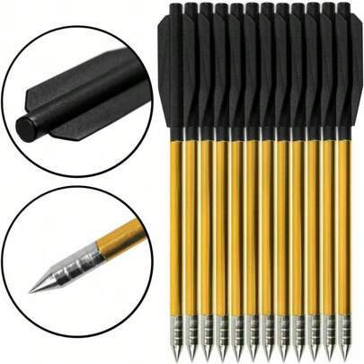 12Pcs 6.3 Inch 50-80LB Mini Archery Crossbow Bolts Set With Sharp Metal Tip, Reusable Durable Arrow Dart For Shooting Target Practice, Small Hunting Game, Outdoor Fishing (Gold Color, Bow Do Not Inlcude)