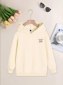 1pc Tween Girls Casual Printed Pullover Hoodie Sweatshirt, Warm Thermal Lined, Young Streetwear For Autumn And Winter