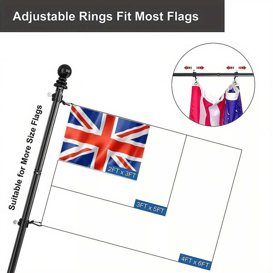 Wall Mounted Mount Telescopic Flag Pole Top Gold Ball Aluminum Flagpole