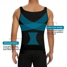 Slimming Mens Tummy Control Shapewear Vest Tank Top Belly Boobs Abdomen Compression Muscle Shirts Body Shaper Underwear Undershirts Training Sports Gym Workout Fitness - 黑色 - 查看 5