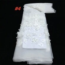 3D 花朵蓝色法国蕾丝面料 2024 高品质蕾丝网非洲蕾丝面料带珠蕾丝面料婚礼 - 彩色 - 查看 5