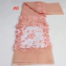 3D 花朵蓝色法国蕾丝面料 2024 高品质蕾丝网非洲蕾丝面料带珠蕾丝面料婚礼 - 彩色 - 查看 7