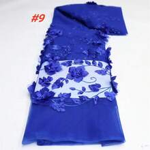 3D 花朵蓝色法国蕾丝面料 2024 高品质蕾丝网非洲蕾丝面料带珠蕾丝面料婚礼 - 彩色 - 查看 10