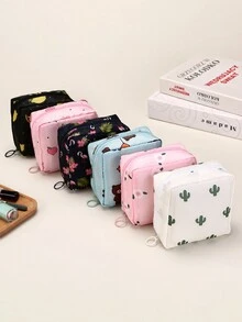1 件可爱卡通防水旅行卫生巾收纳袋，大容量卫生巾/化妆品/学校用品收纳袋，适用于口红、刷子、护肤品、硬币、小物品、家居、礼物、节日、万圣节、圣诞节 - 彩色 - 查看 10